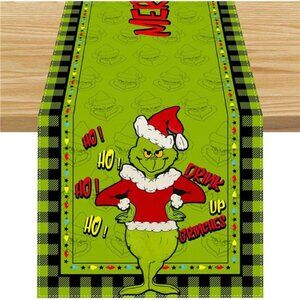 Linen Green Christmas Table Runner, 13x72 Inch Merry‎ Christmas Holiday Decor